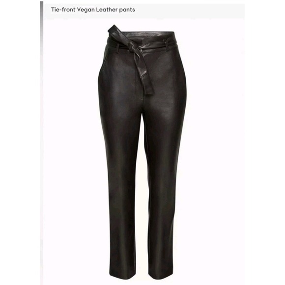 Babaton Pants - Aritzia Babaton Tie Front Vegan Leather Pants Black High Waisted Straight Leg 4